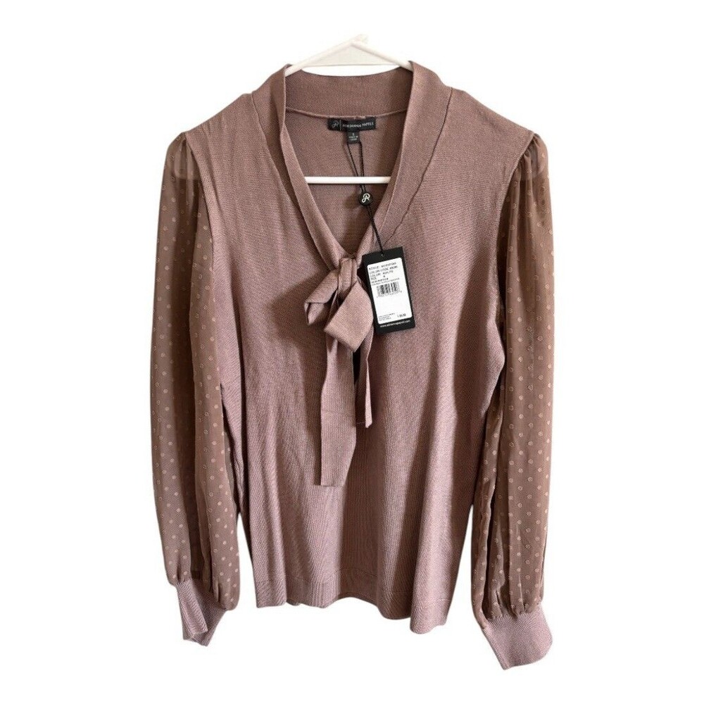 Adrianna Papell Low Bow Tie Neck Sweater Women's Blouse color RCHLTTE size S